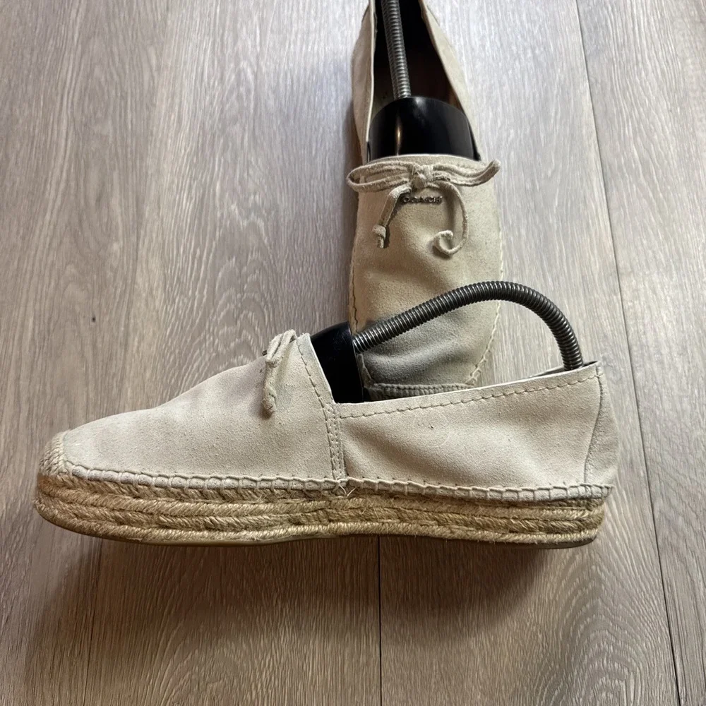 Coach Espadrilles Suede Cream Beige Rae Women's 9.5 B Platform Bow Boho Slip On